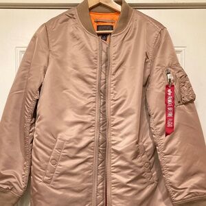 NWT Alpha Industries  MA-1 Mauve Pink Long Jacket in Size S